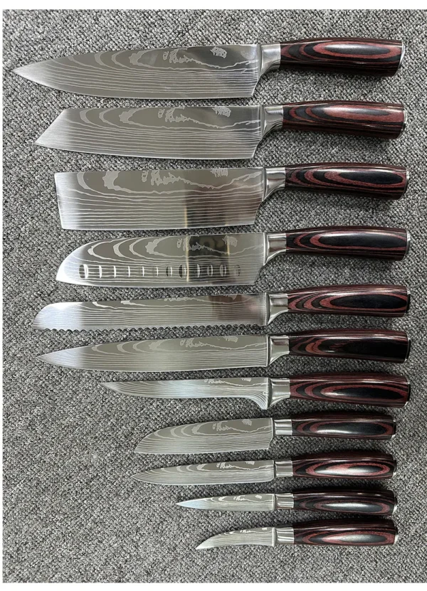 Kitchen Knives s/s 4Cr13 Knives Laser Damascus Pattern Japanese Santoku Cleaver Slicing Utility Chef Knife Set with Pakkawood HD - Image 20