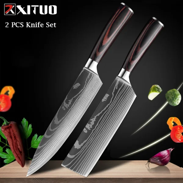 XITUO Chef knife 1-10Pcs Kitchen Knives Set Laser Damascus Pattern Ultra-Sharp Santoku Knife Cleaver Slicing Utility Fruit Knife - Image 13