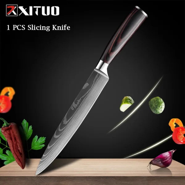 XITUO Chef knife 1-10Pcs Kitchen Knives Set Laser Damascus Pattern Ultra-Sharp Santoku Knife Cleaver Slicing Utility Fruit Knife - Image 14