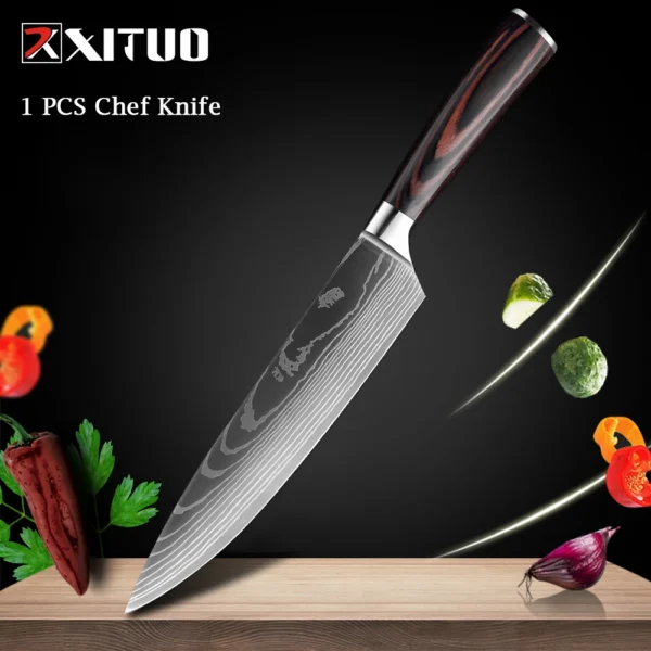 XITUO Chef knife 1-10Pcs Kitchen Knives Set Laser Damascus Pattern Ultra-Sharp Santoku Knife Cleaver Slicing Utility Fruit Knife - Image 11