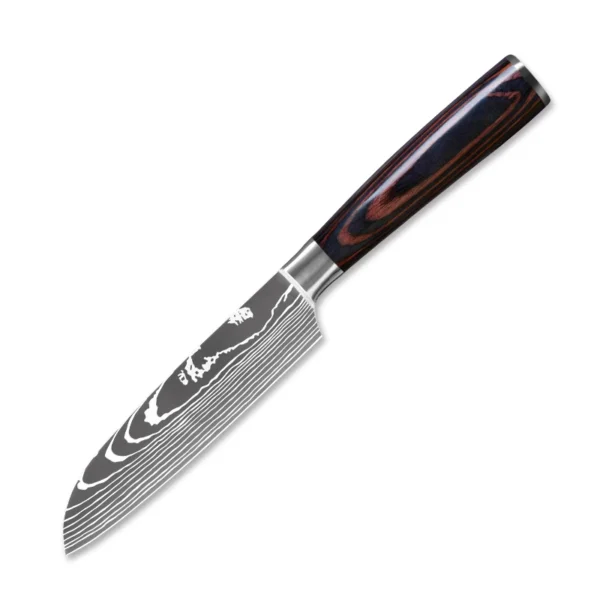 Kitchen Knives s/s 4Cr13 Knives Laser Damascus Pattern Japanese Santoku Cleaver Slicing Utility Chef Knife Set with Pakkawood HD - Image 15