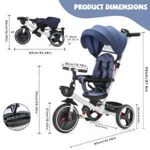 6-in-1 Folding Baby Tricycle - Adjustable Parent Handle, Safety Harness, Wheel Brakes & Removable Canopy | Kids Trike