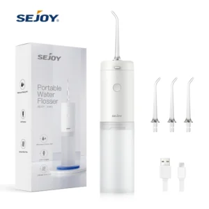 Sejoy Dental Water Flosser Portable Oral Irrigator USB Rechargeable Water Jet Floss Tooth Pick 4 Jet Tip 140ml 3 Modes (White)